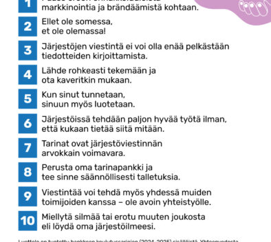 Kymmenen tärkeää asiaa järjestöviestinnän kehittämiseksi